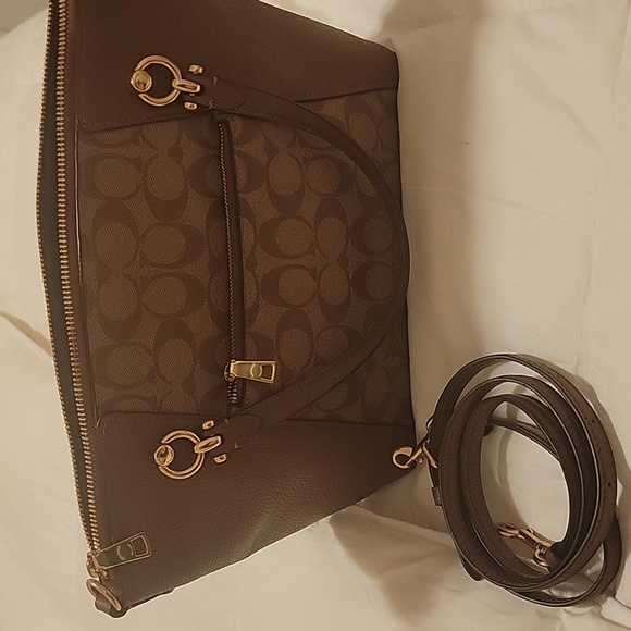 NWOT Coach Signature Kacey Satchel Crossbody Canvas and Brown Leather - Picture 6 of 12